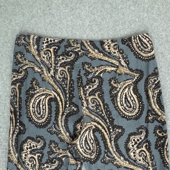 Free People Womens Pants Flare Bell Bottom Linen Blend Paisley Retro Blue Small - Picture 7 of 14